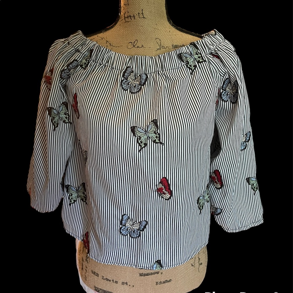 Zara Striped Embroidered Top Coastal